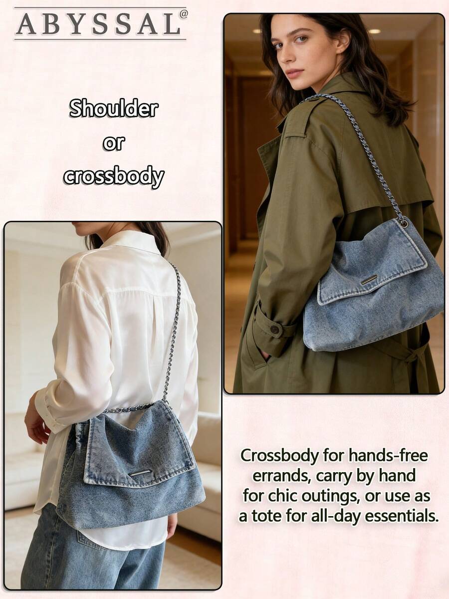 Y2k Denim Tote Bag For Women- Large Capacity Convertible Shoulder & Crossbody Bag Tote Bag Cowgirl Core Vintage Jeans Bag For Date Travel Essential