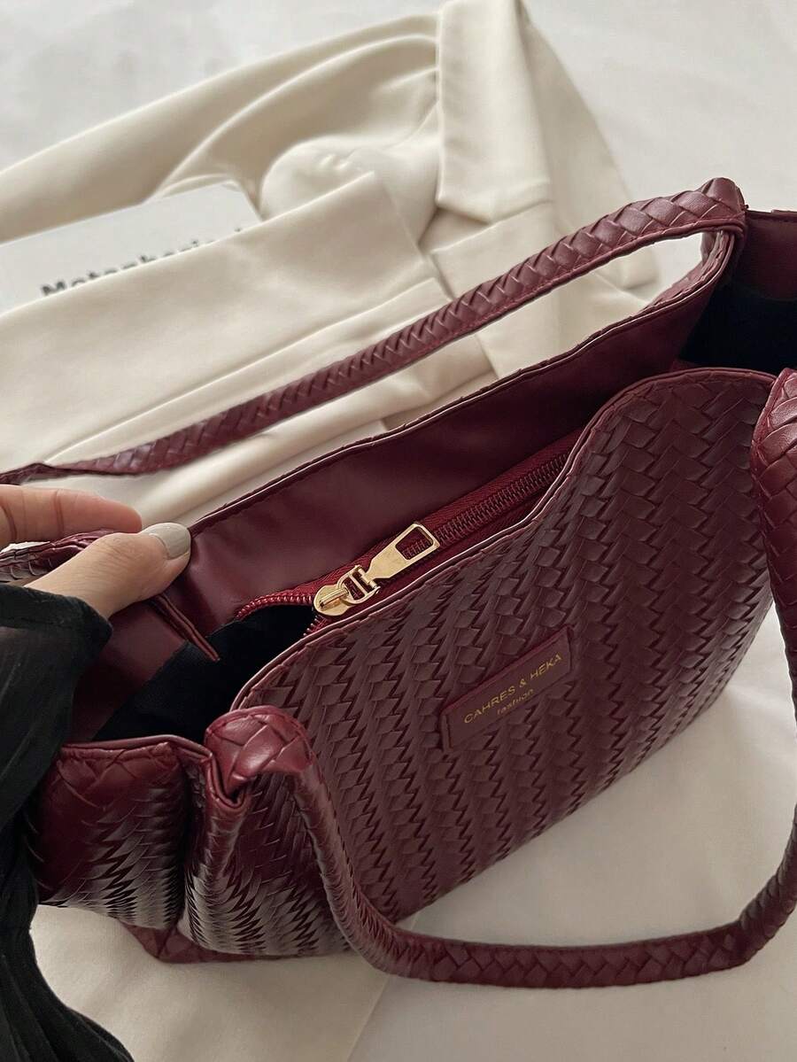 Korean Style Cross-Border Retro Casual Office Commute Large Capacity Women's PU New Woven Texture Tote Shoulder Bag