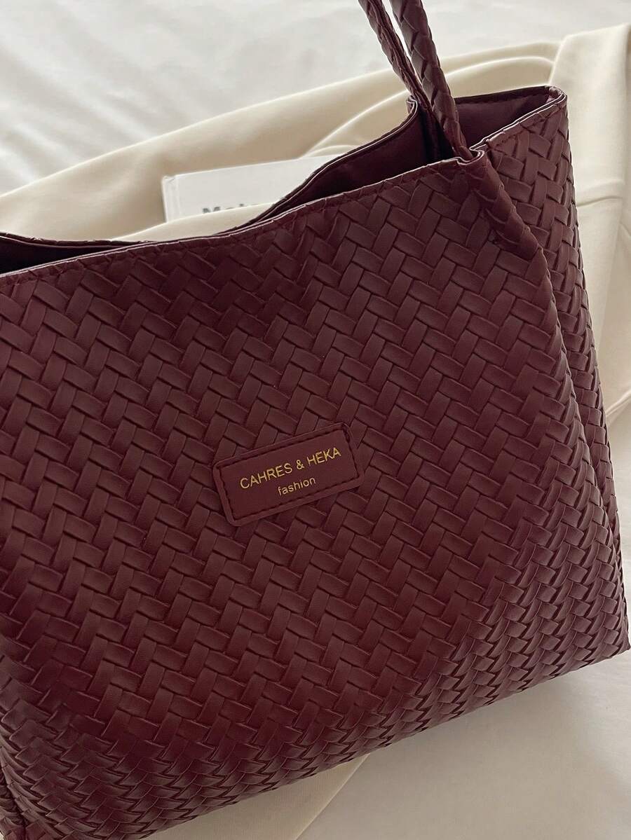 Korean Style Cross-Border Retro Casual Office Commute Large Capacity Women's PU New Woven Texture Tote Shoulder Bag