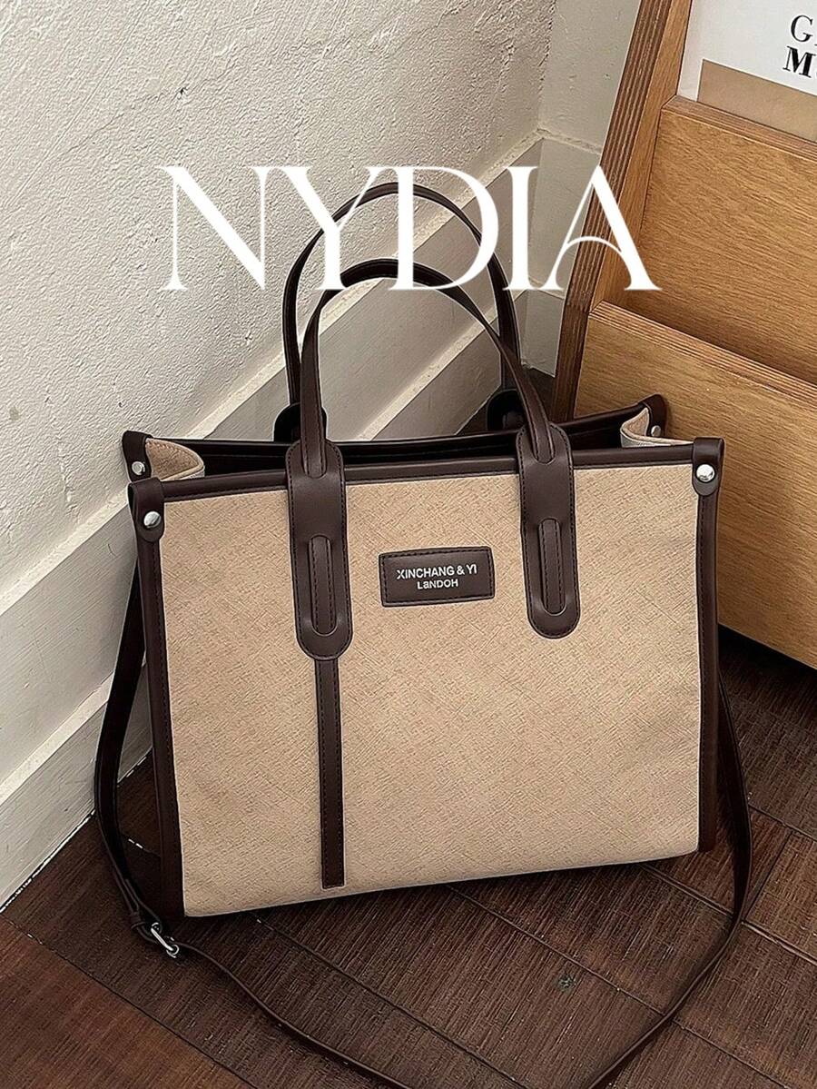 1pc Khaki PU Large Capacity Women's Tote Bag, Modern Style Beach Bag & Durable Shoulder Bag, Suitable For Work Commute And Vacation Travel