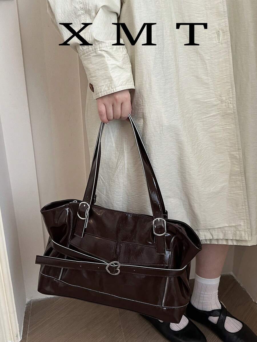 New Fashion Belt Decor Handbag & Shoulder Bag, Suitable For Party, Gathering, Outing, Vacation, Shopping And Daily Use, Can Store Coins, Phone, Also As Commuter Bag For White-Collar, College Students