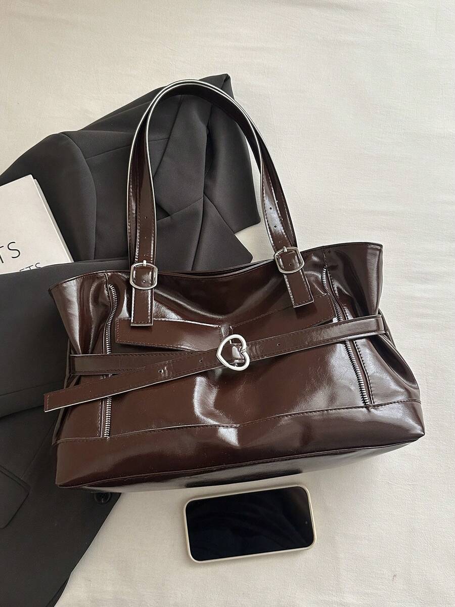 New Fashion Belt Decor Handbag & Shoulder Bag, Suitable For Party, Gathering, Outing, Vacation, Shopping And Daily Use, Can Store Coins, Phone, Also As Commuter Bag For White-Collar, College Students