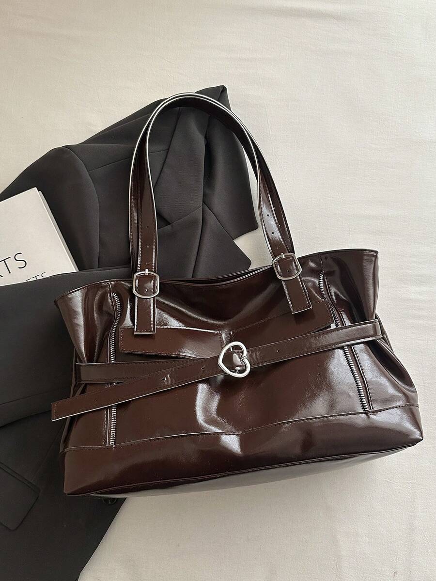 New Fashion Belt Decor Handbag & Shoulder Bag, Suitable For Party, Gathering, Outing, Vacation, Shopping And Daily Use, Can Store Coins, Phone, Also As Commuter Bag For White-Collar, College Students