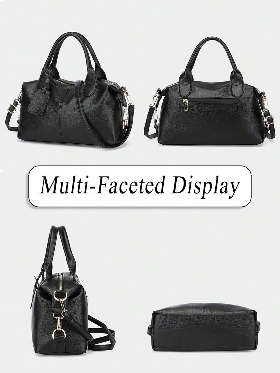Pebbled PU Leather Satchel Boston Bag For Women Top Handle Duffle Handbag Detachable Strap Crossbody Bag Large Capacity Tote For Daily