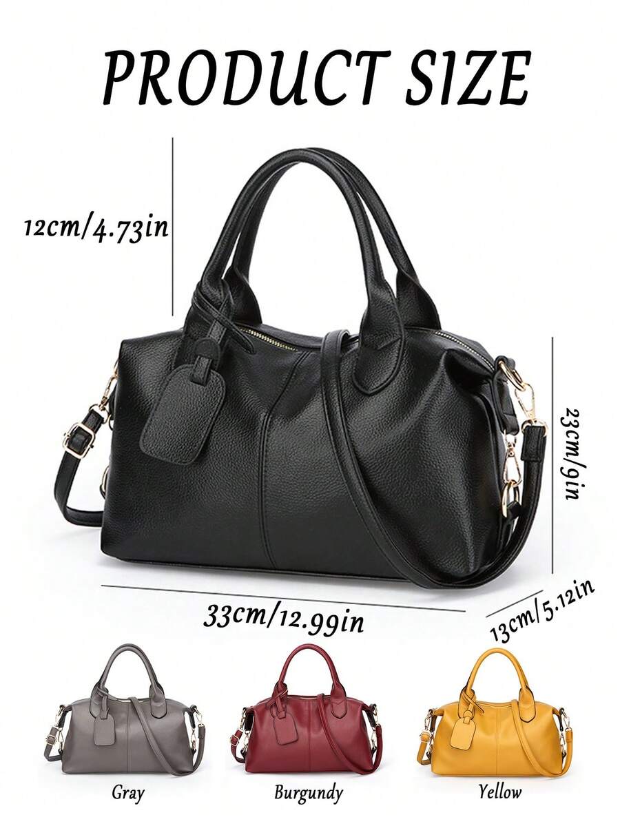 Pebbled PU Leather Satchel Boston Bag For Women Top Handle Duffle Handbag Detachable Strap Crossbody Bag Large Capacity Tote For Daily