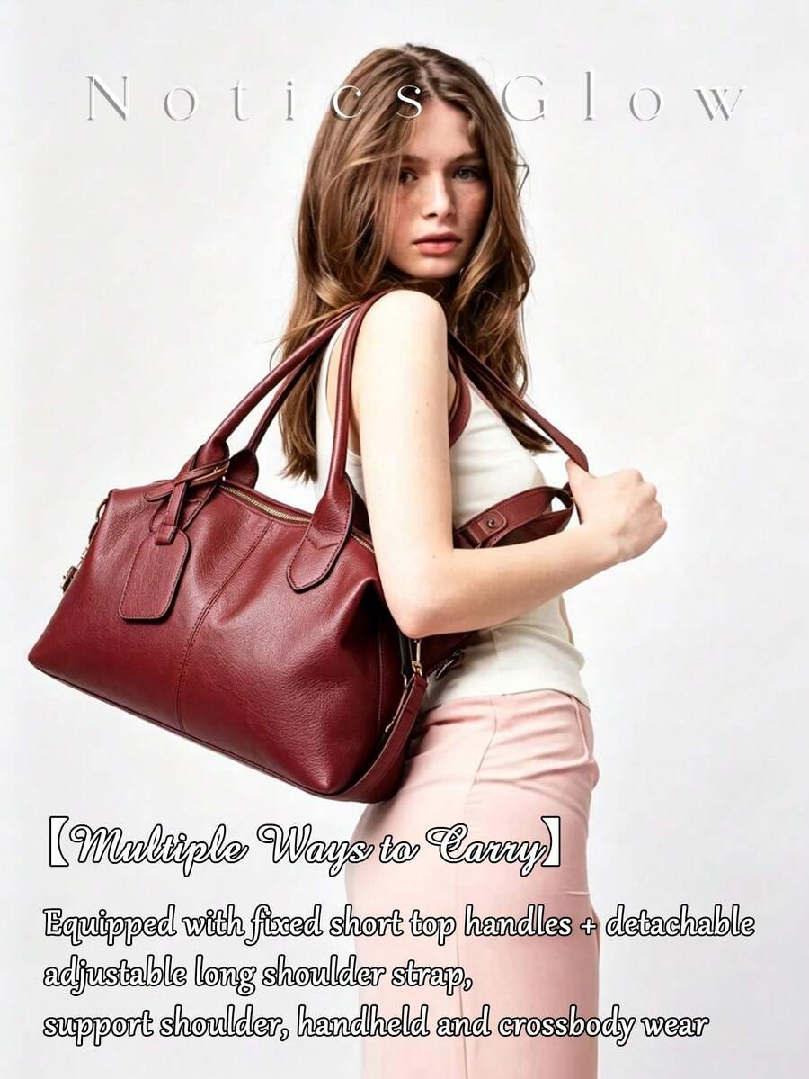 Pebbled PU Leather Satchel Boston Bag For Women Top Handle Duffle Handbag Detachable Strap Crossbody Bag Large Capacity Tote For Daily