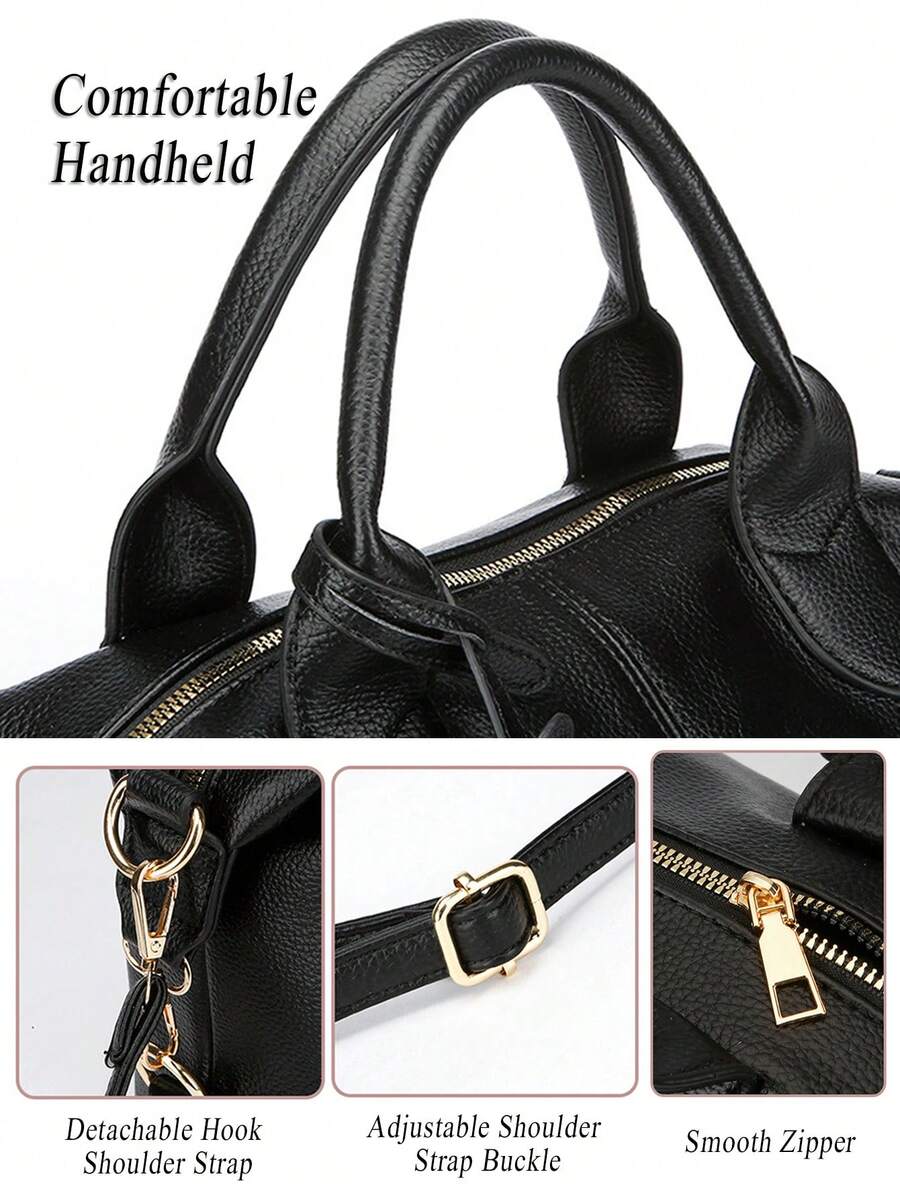 Pebbled PU Leather Satchel Boston Bag For Women Top Handle Duffle Handbag Detachable Strap Crossbody Bag Large Capacity Tote For Daily