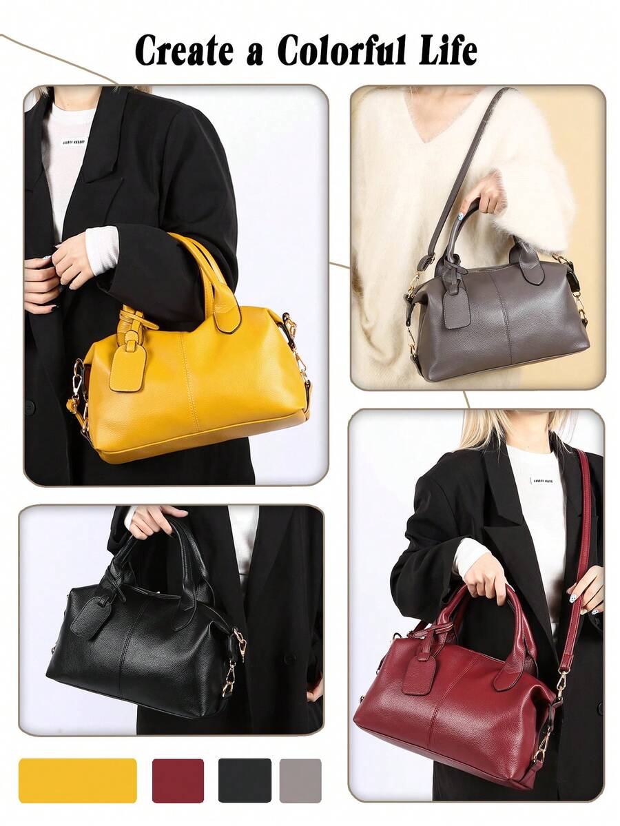 Pebbled PU Leather Satchel Boston Bag For Women Top Handle Duffle Handbag Detachable Strap Crossbody Bag Large Capacity Tote For Daily