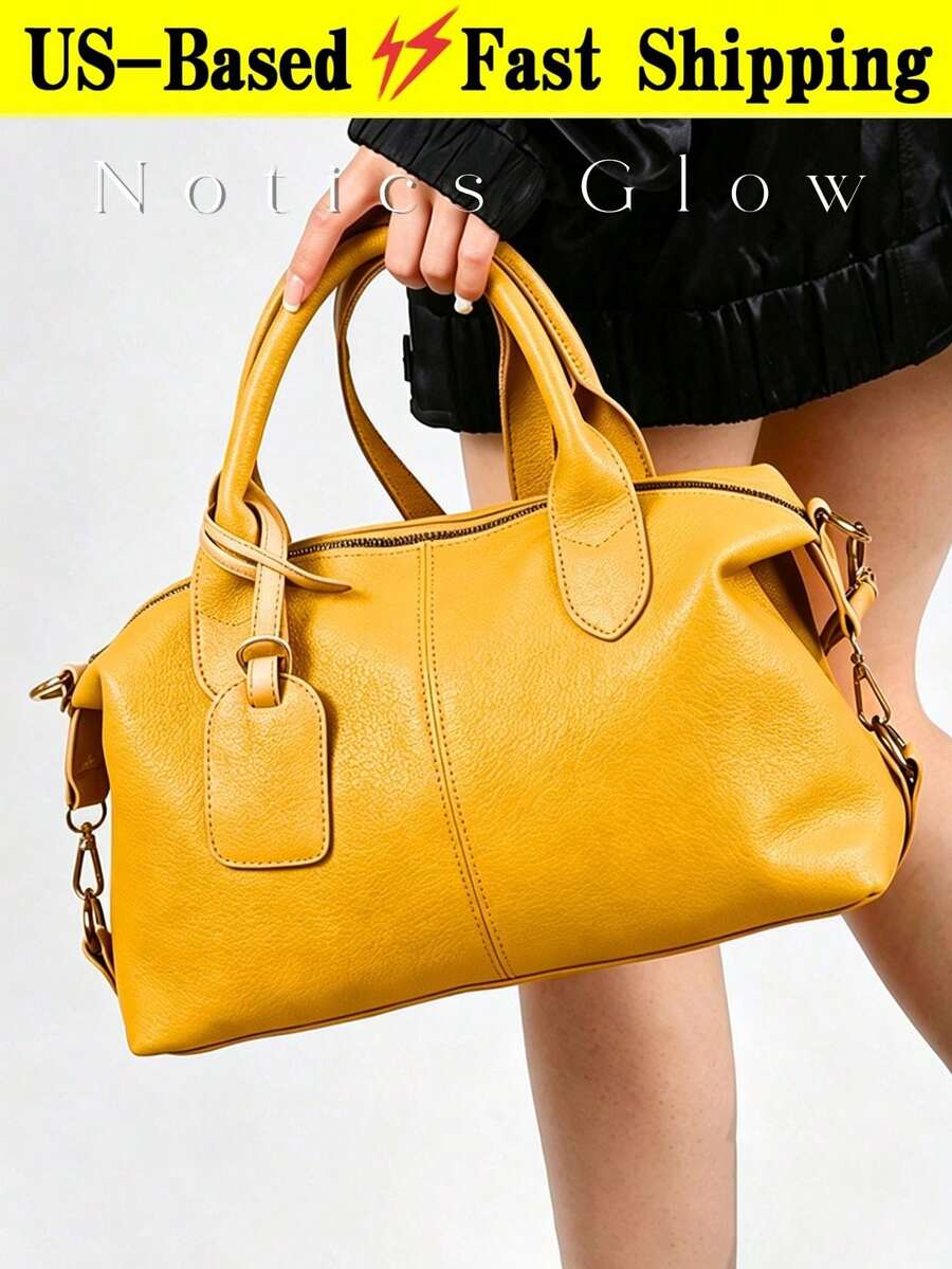 Pebbled PU Leather Satchel Boston Bag For Women Top Handle Duffle Handbag Detachable Strap Crossbody Bag Large Capacity Tote For Daily