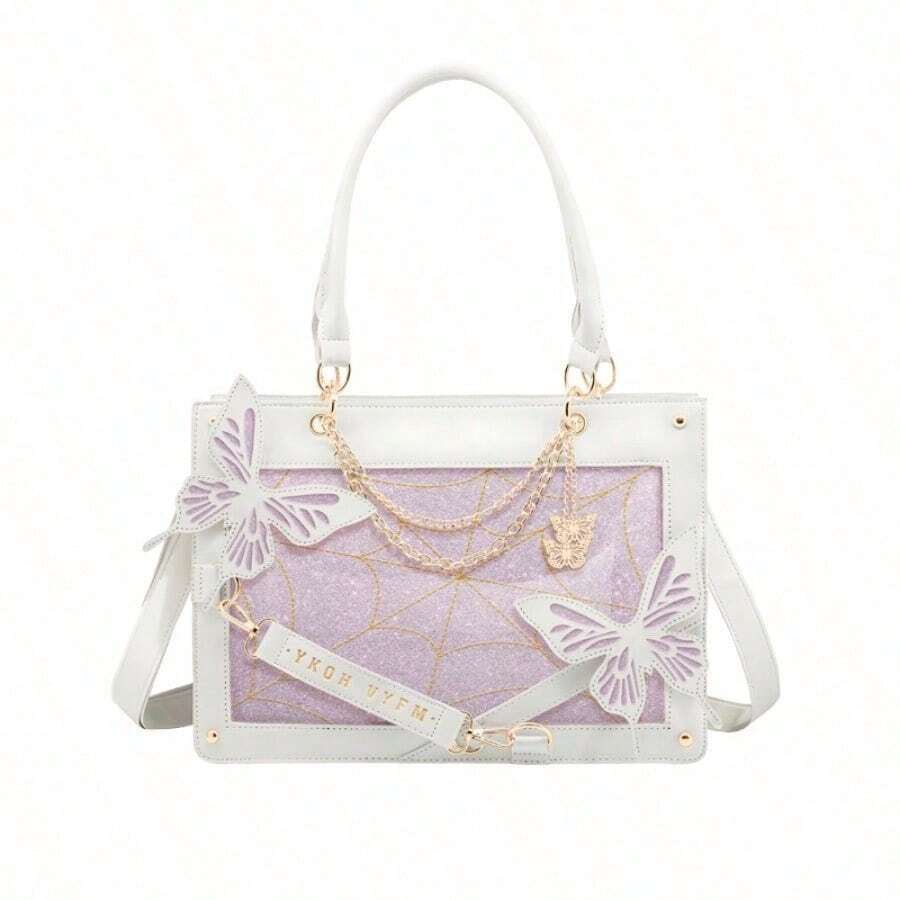 Women Gothic Maze Butterfly Ita Tote Bag,Y2K Dark Aesthetic Hand‑Crossbody Purse For Anime Expo Comic Con Daily Street Weekend Gathering