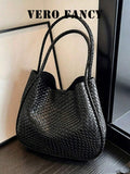 Fashionable Women's Large Capacity Woven Casual Minimalist Solid Color Faux Leather Handbag/Shoulder Bag, Suitable For Commuting, Shopping, Dating