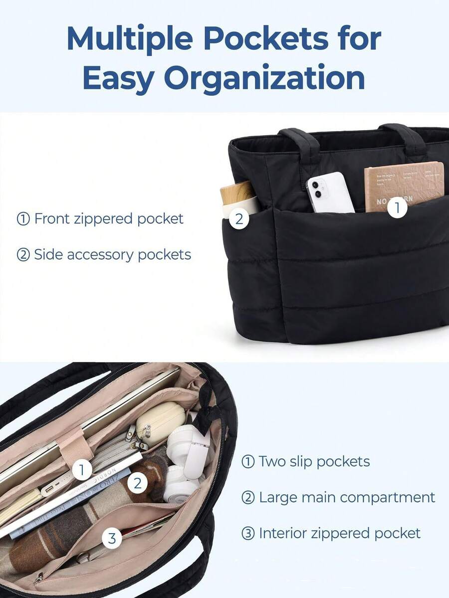 New Classic Solid Color Multifunctional Tote Bag,Minimalist Solid Color Body With Quilted Diamond Decoration;Equipped With Dual Handles,Shoulder Bag