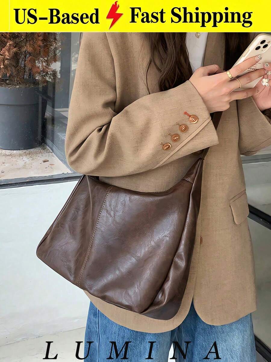 Retro Maillard Crossbody Bag, New Korean Fashion Large Capacity Handbag, Essential For Back To School Season, Street-Chic Japanese Style Ladies Bag