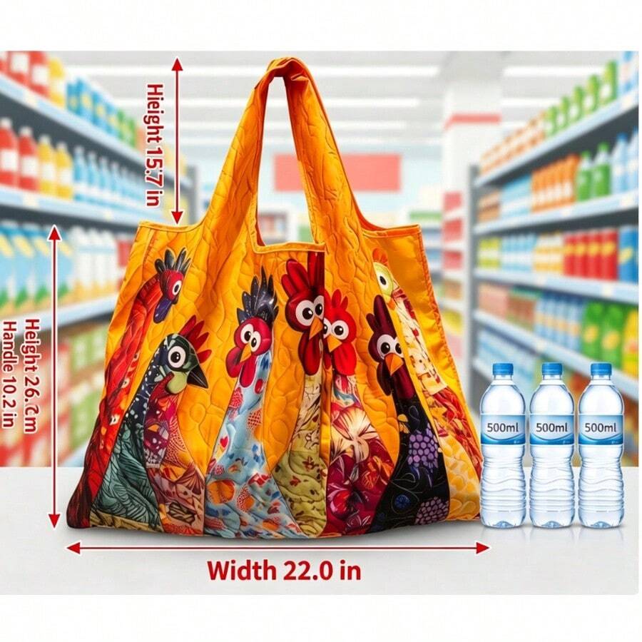 1PC Women Large Capacity Tote Bag, Creative Animal Floral Print, Reusable Shopping Handbag, Versatile Casual Bag For Commute Travel Grocery, Easy To C