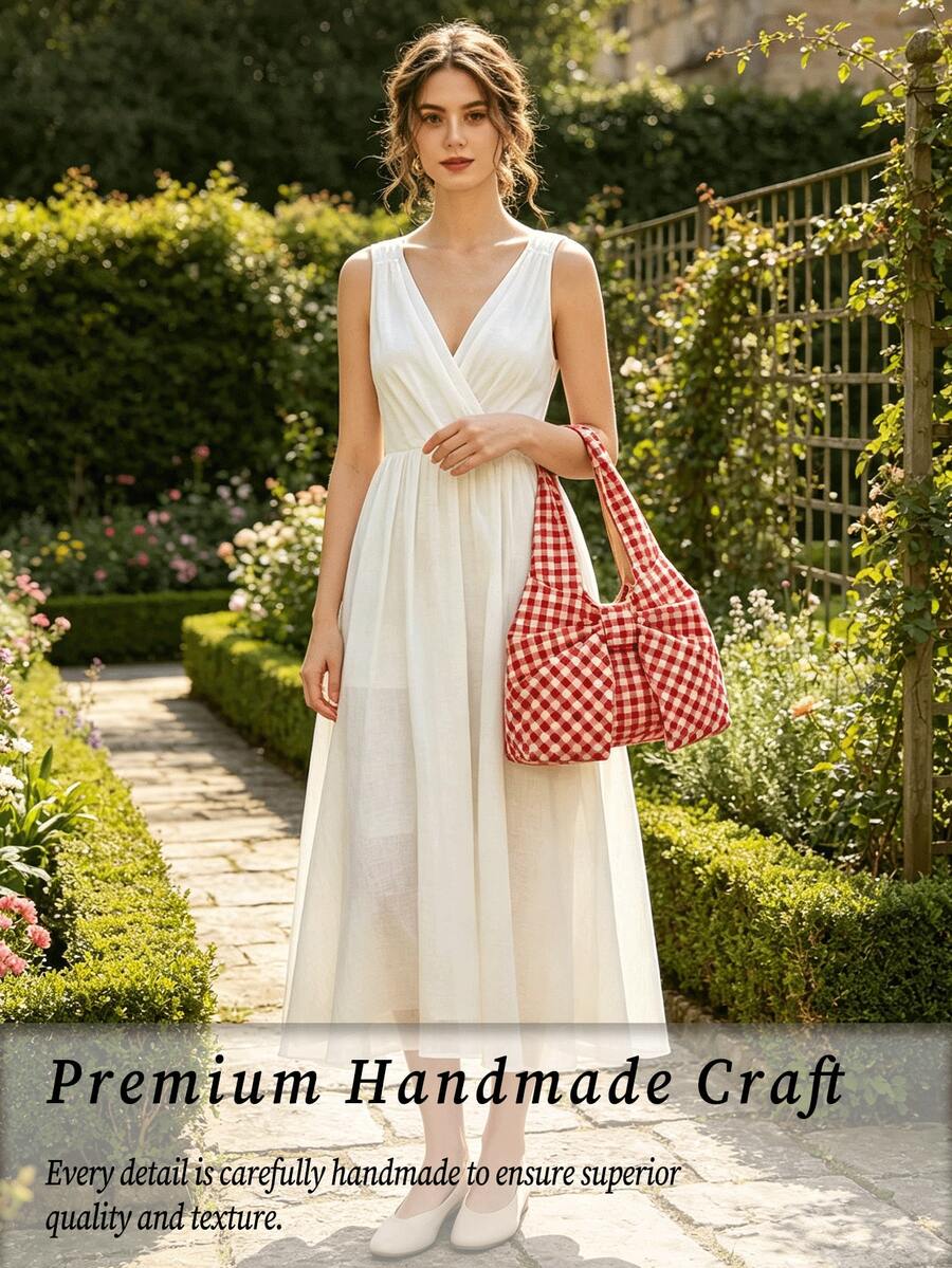 Women's Kawaii Bow-Shaped Canvas Tote Bag Red Red Purse Spacious Casual Shoulder Handbag For Summer Beach Travel Back To School