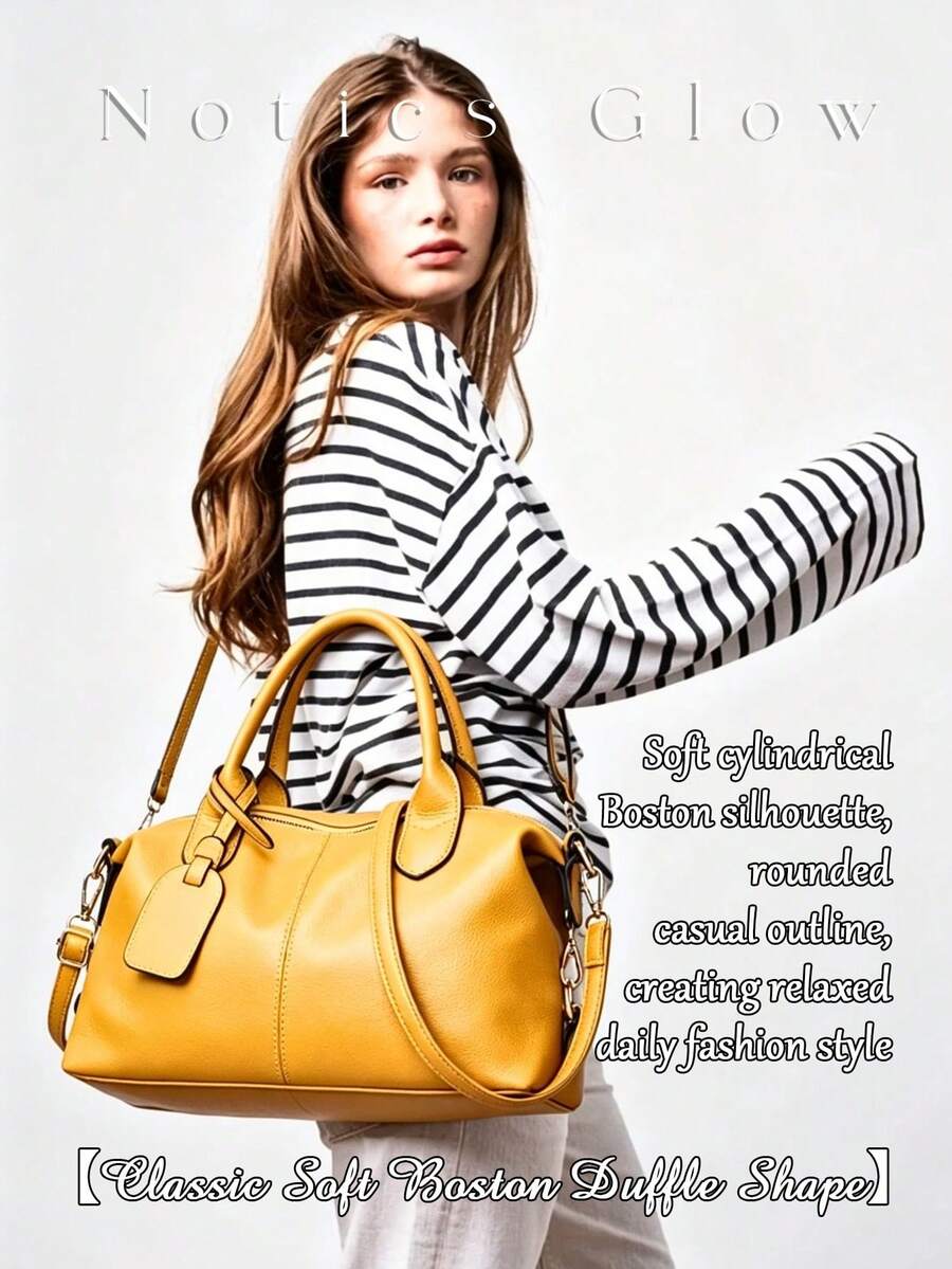 Pebbled PU Leather Satchel Boston Bag For Women Top Handle Duffle Handbag Detachable Strap Crossbody Bag Large Capacity Tote For Daily