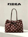 New Women's Polka Dot Print PU Large Capacity Tote Bag With Belt Buckle Design, Minimalist Commuter Shoulder Bag, Suitable For Daily Outings, Shopping, Commuting, Versatile Handbag And Shoulder Bag