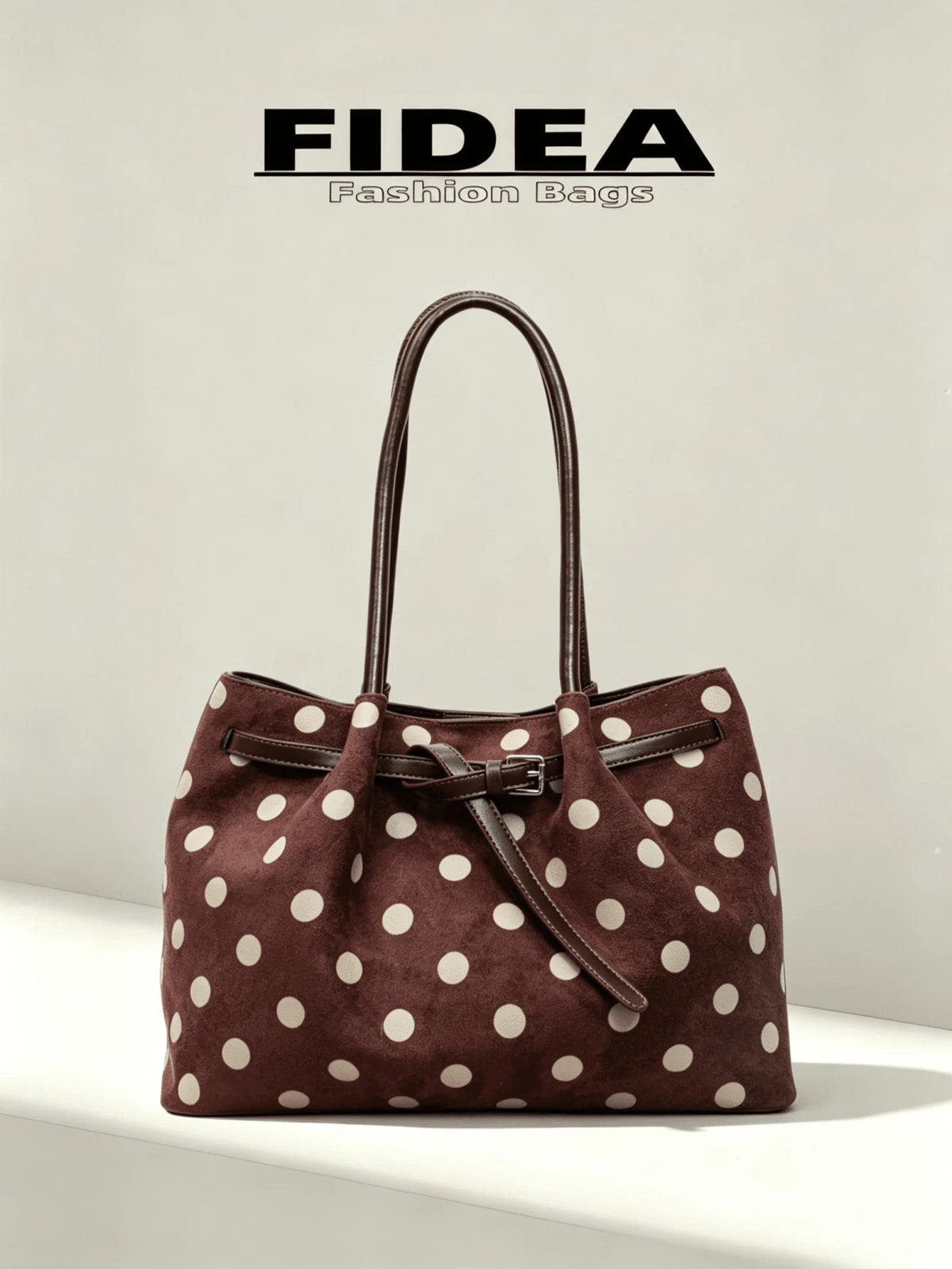 New Women's Polka Dot Print PU Large Capacity Tote Bag With Belt Buckle Design, Minimalist Commuter Shoulder Bag, Suitable For Daily Outings, Shopping, Commuting, Versatile Handbag And Shoulder Bag