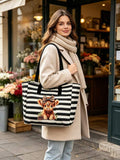 Cute Bow Highland Cow Print Tote Bag + Coin Purse 2-Piece Set