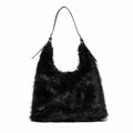 Fluffy Faux Fur Shoulder Tote Bag Casual Large Capacity Plush Handbag Women Daily Shopping Streetwear Underarm Bag