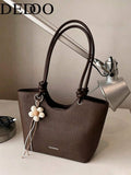 Dedoo Women's Shoulder Tote Bag, Large Capacity, Minimalist Coffee Color, Cute Gentle Elegant Floral Charm, Suitable For Shopping And Commuting