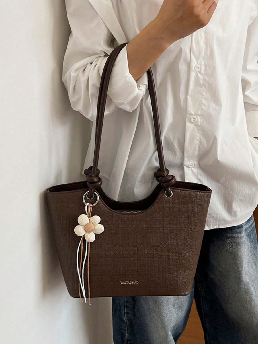 Dedoo Women's Shoulder Tote Bag, Large Capacity, Minimalist Coffee Color, Cute Gentle Elegant Floral Charm, Suitable For Shopping And Commuting