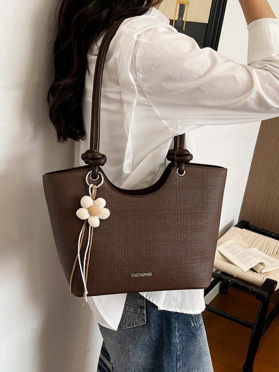Dedoo Women's Shoulder Tote Bag, Large Capacity, Minimalist Coffee Color, Cute Gentle Elegant Floral Charm, Suitable For Shopping And Commuting