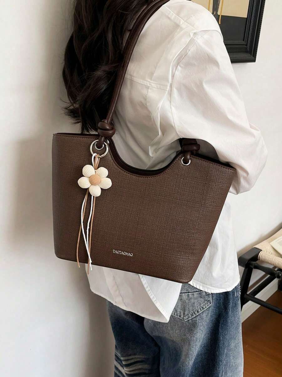 Dedoo Women's Shoulder Tote Bag, Large Capacity, Minimalist Coffee Color, Cute Gentle Elegant Floral Charm, Suitable For Shopping And Commuting