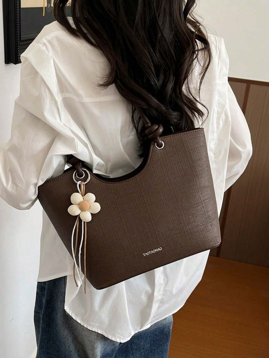 Dedoo Women's Shoulder Tote Bag, Large Capacity, Minimalist Coffee Color, Cute Gentle Elegant Floral Charm, Suitable For Shopping And Commuting