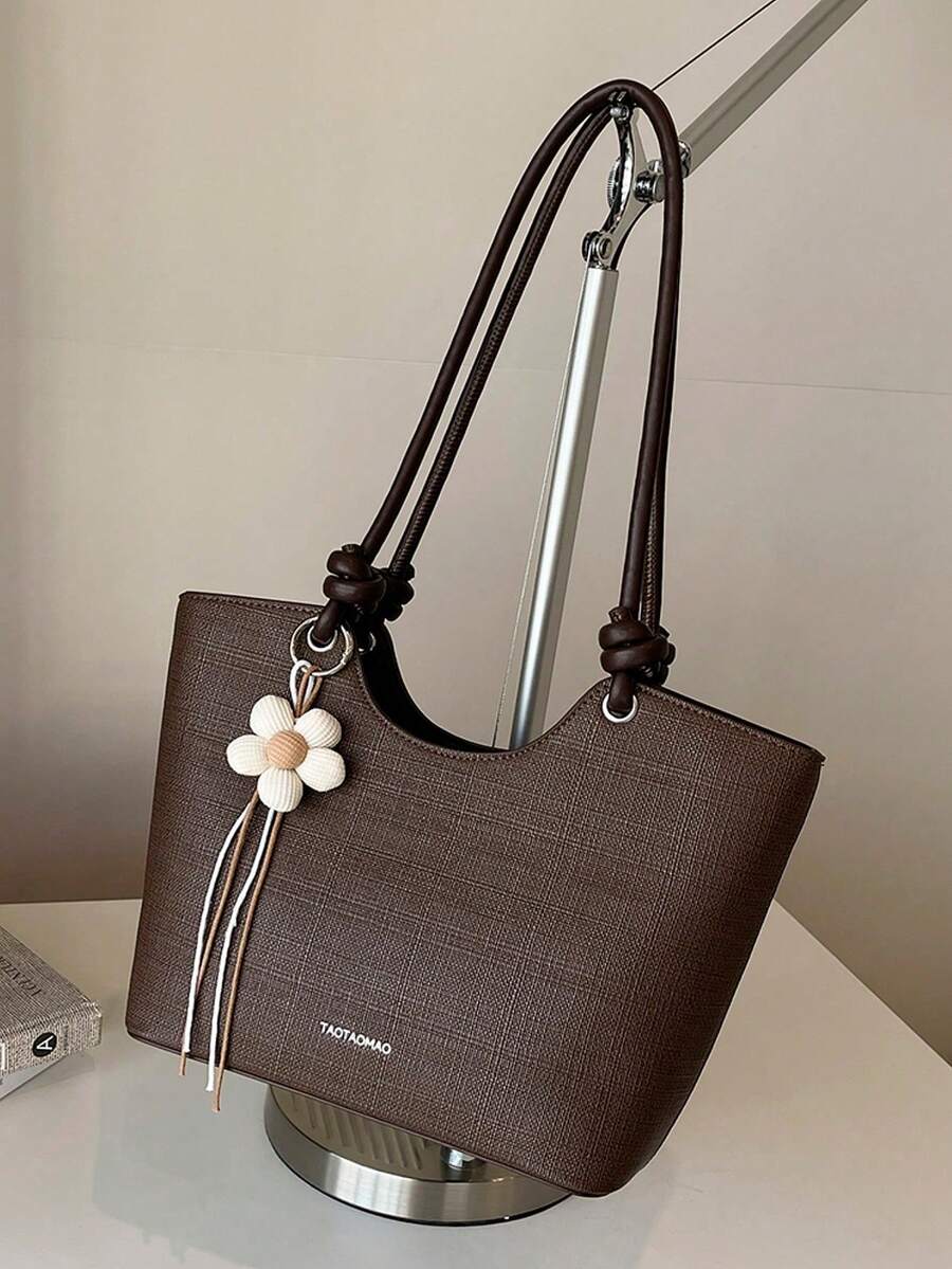 Dedoo Women's Shoulder Tote Bag, Large Capacity, Minimalist Coffee Color, Cute Gentle Elegant Floral Charm, Suitable For Shopping And Commuting