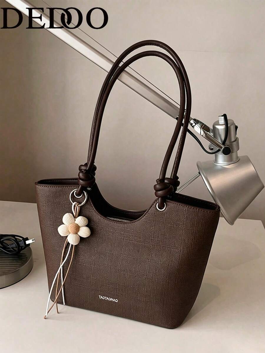 Dedoo Women's Shoulder Tote Bag, Large Capacity, Minimalist Coffee Color, Cute Gentle Elegant Floral Charm, Suitable For Shopping And Commuting