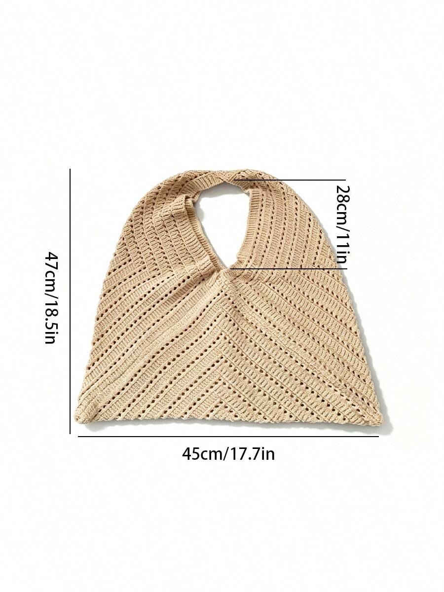 Summer Women'S Vintage Vacation Style,Women Hollow Knitted Shoulder Bag,Simple Crochet Handbag,Lightweight Casual Hollow Out Pattern Crochet Bag