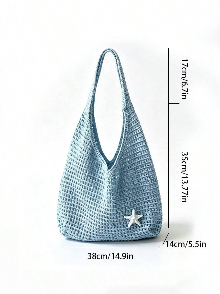 Summer Women'S Vintage Vacation Style,Women Hollow Knitted Shoulder Bag,Simple Crochet Handbag,Lightweight Casual Hollow Out Pattern Crochet Bag