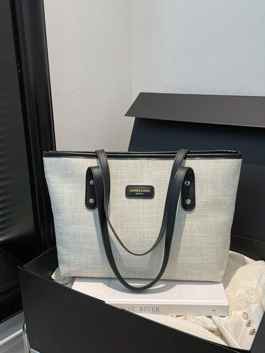 1pc Women's Fashion Colorblock All-Season Shoulder Bag, Portable Versatile Large Capacity Tote Bag, Suitable For Dating, Shopping, Commuting