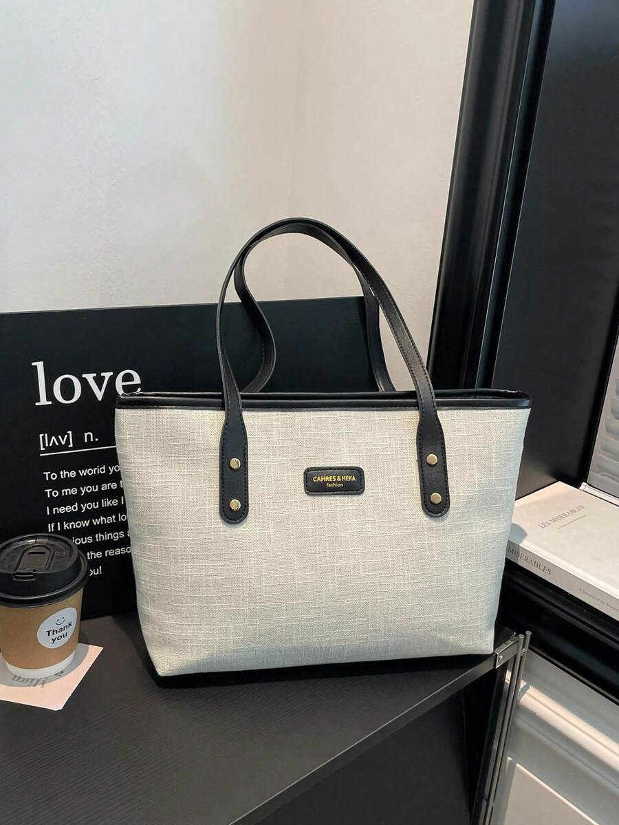 1pc Women's Fashion Colorblock All-Season Shoulder Bag, Portable Versatile Large Capacity Tote Bag, Suitable For Dating, Shopping, Commuting