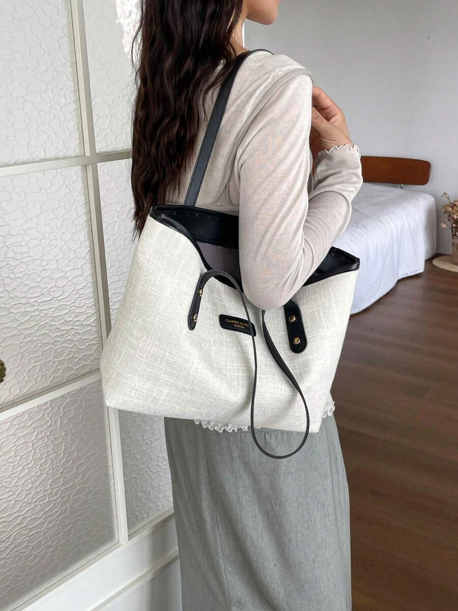 1pc Women's Fashion Colorblock All-Season Shoulder Bag, Portable Versatile Large Capacity Tote Bag, Suitable For Dating, Shopping, Commuting
