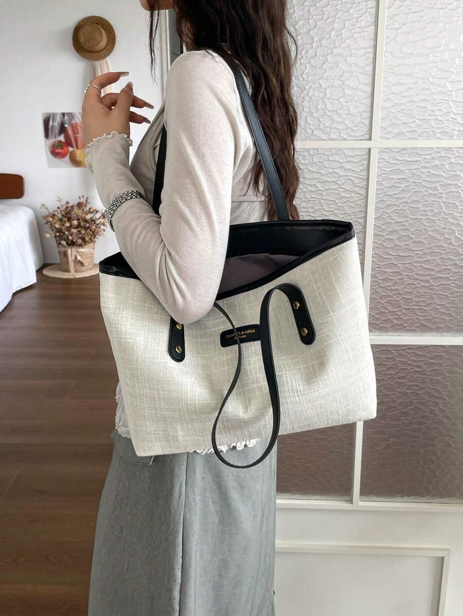 1pc Women's Fashion Colorblock All-Season Shoulder Bag, Portable Versatile Large Capacity Tote Bag, Suitable For Dating, Shopping, Commuting