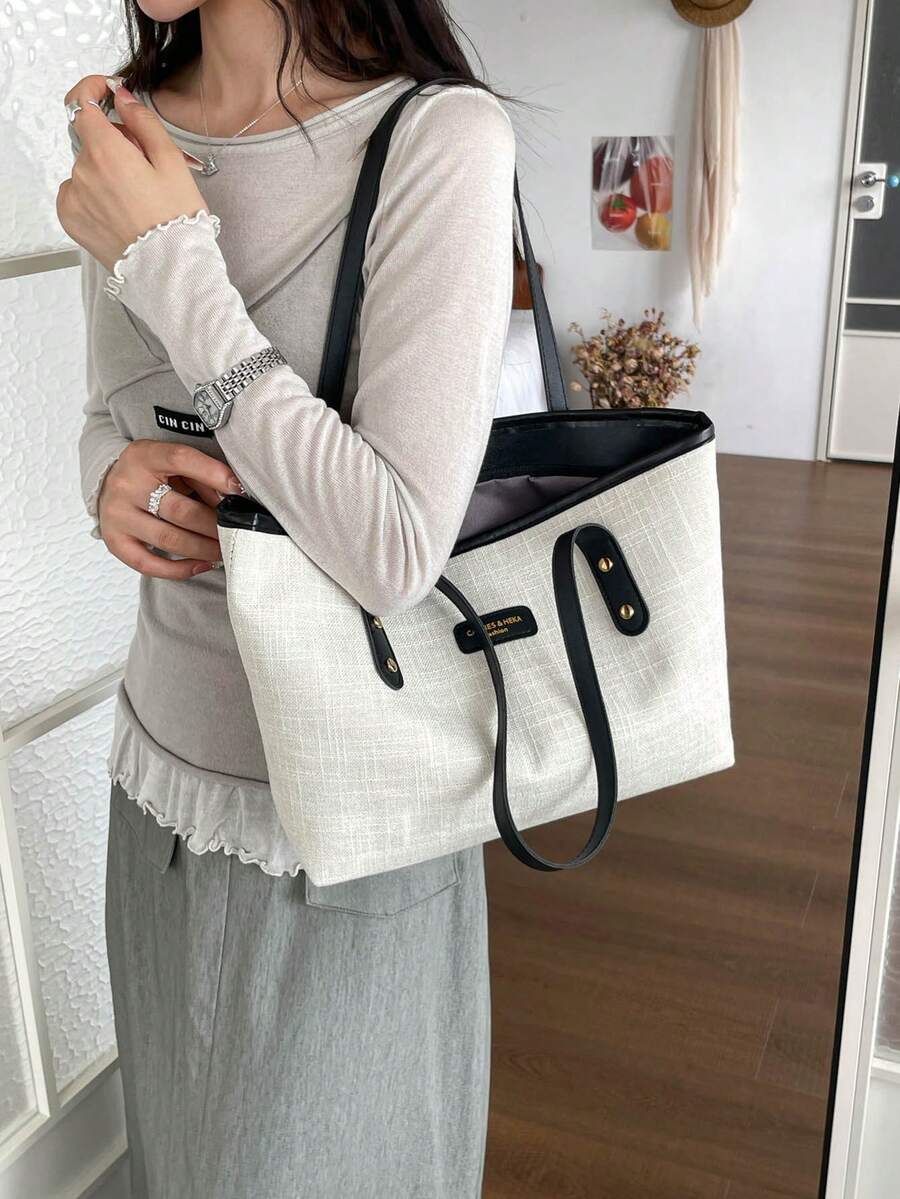 1pc Women's Fashion Colorblock All-Season Shoulder Bag, Portable Versatile Large Capacity Tote Bag, Suitable For Dating, Shopping, Commuting