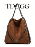 1pc Women's Vegan Leather Chain Shoulder Bag, New Bucket Bag Tote Handbag, Large Capacity Commuter Shopping Bag