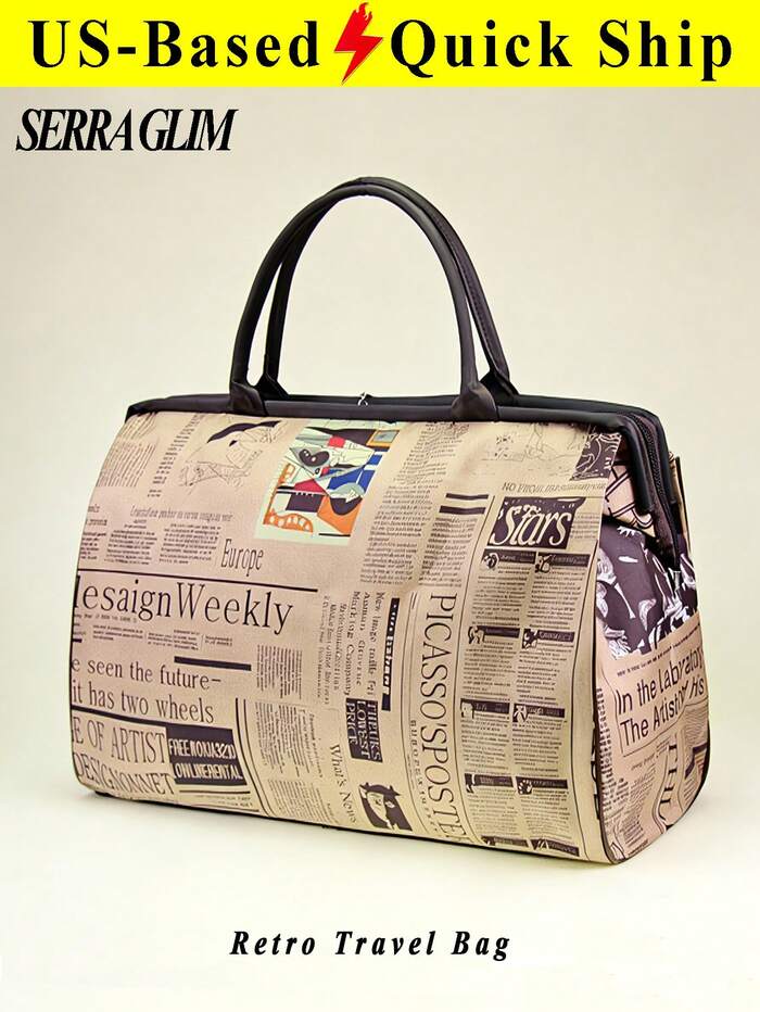 Retro Newspaper Print Women's Tote Bag Handbag Large Capacity Travel Organizer S