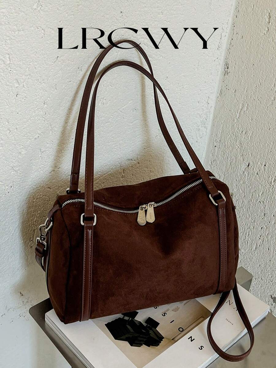 Women's Shoulder Tote Bag, Large Capacity Matte PU, Fashion Elegant Minimalist, Suitable For Shopping And Commuting, Coffee Color
