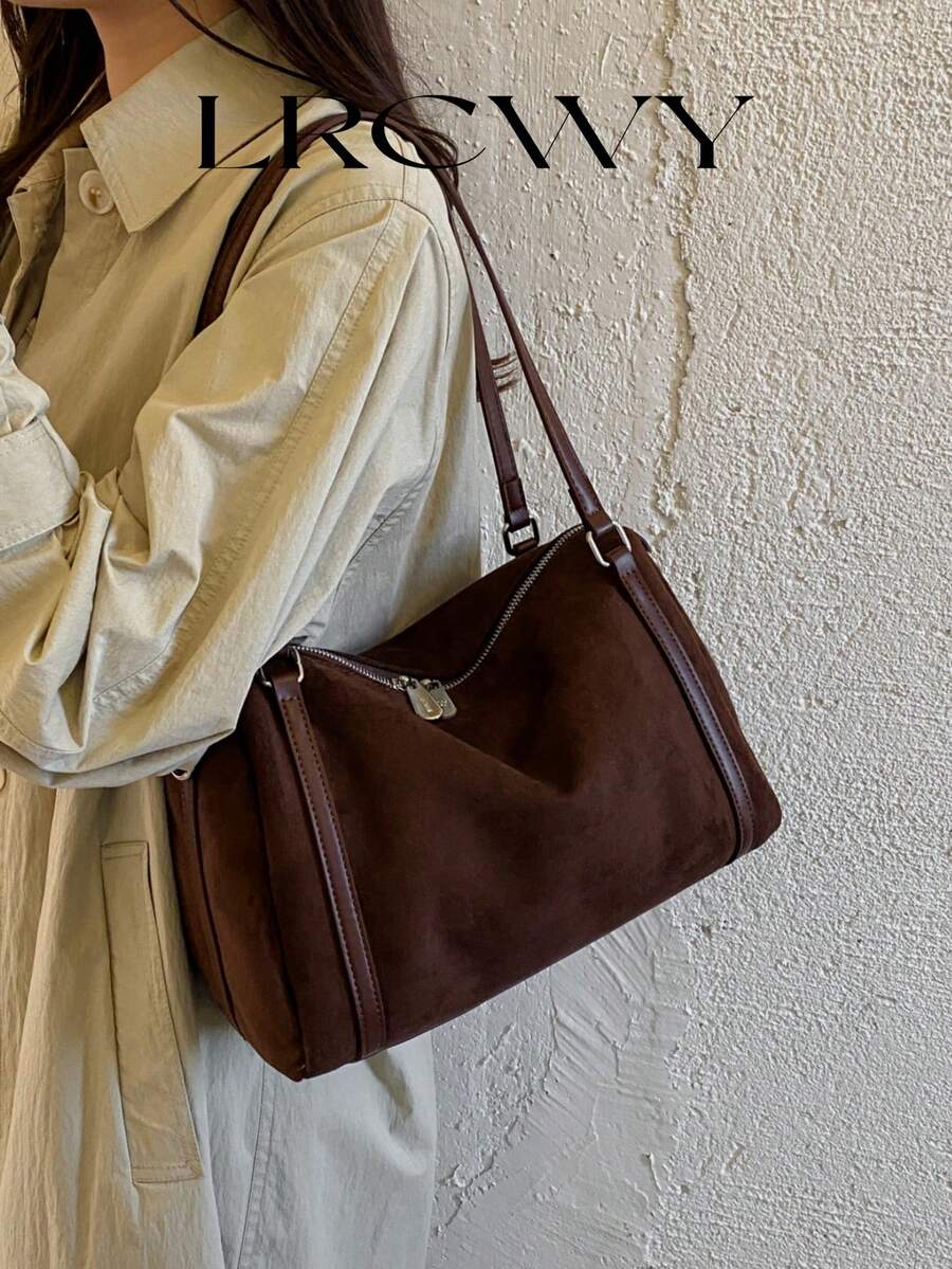 Women's Shoulder Tote Bag, Large Capacity Matte PU, Fashion Elegant Minimalist, Suitable For Shopping And Commuting, Coffee Color