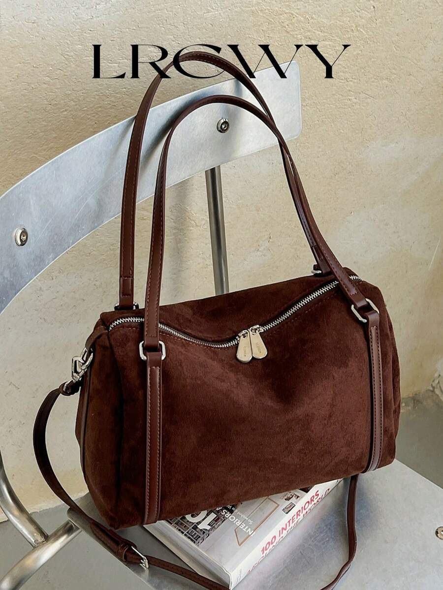 Women's Shoulder Tote Bag, Large Capacity Matte PU, Fashion Elegant Minimalist, Suitable For Shopping And Commuting, Coffee Color