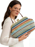 Large Straw Handbag Women- Vintage Kiss-Lock Clutch & Braided Bag, Timeless Shoulder Bag & Shoulder Bag For Summer, Everyday & Holiday