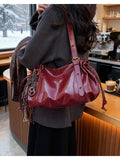 Black Purse Elegant Spring/Summer Oil Wax Leather Large Capacity Tote Bag For Women, Stylish Commuting Shoulder Bag, Vintage High-Quality Women's Bag