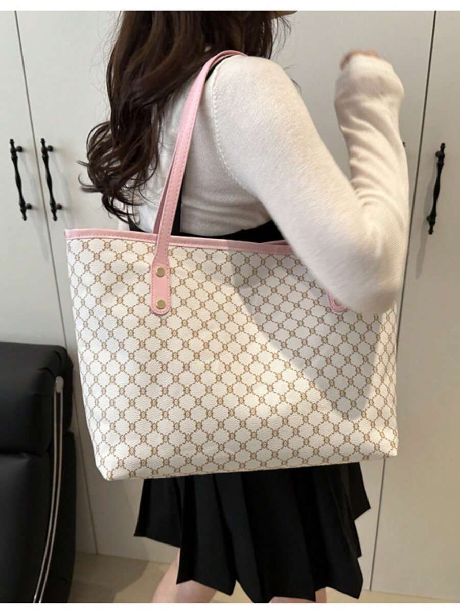 1pc 2026 New European & American Fashion Patchwork Tote Bag, Large Capacity Travel Bag, Shopping Bag, Suitable For Women's Daily Use, Work Commute