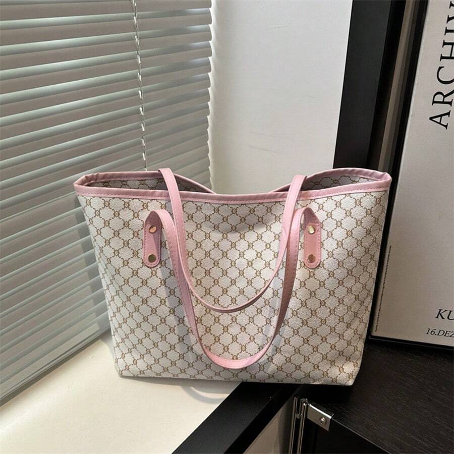 1pc 2026 New European & American Fashion Patchwork Tote Bag, Large Capacity Travel Bag, Shopping Bag, Suitable For Women's Daily Use, Work Commute