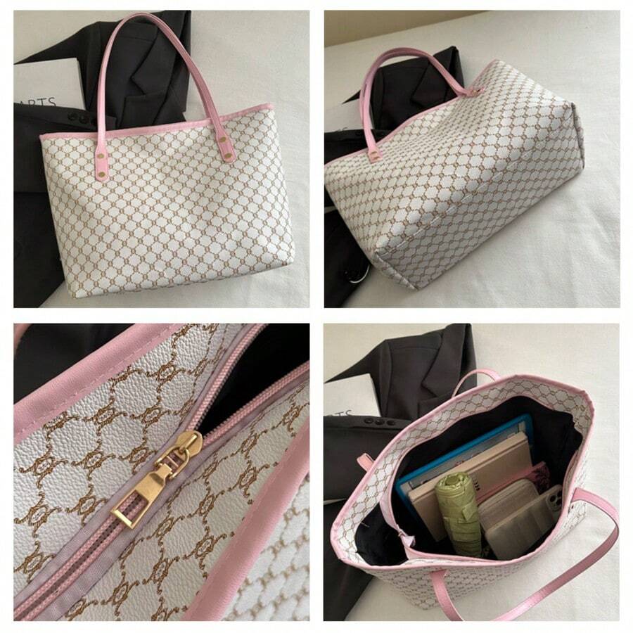 1pc 2026 New European & American Fashion Patchwork Tote Bag, Large Capacity Travel Bag, Shopping Bag, Suitable For Women's Daily Use, Work Commute