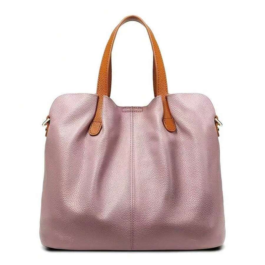 1pc Colorblock Tote Shoulder Bag Set- Large Crossbody Handbag With Zipper Closure & Gold Hardware, Stylish Commuter Purse For Work Travel