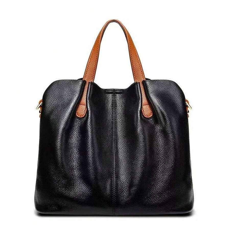 1pc Colorblock Tote Shoulder Bag Set- Large Crossbody Handbag With Zipper Closure & Gold Hardware, Stylish Commuter Purse For Work Travel